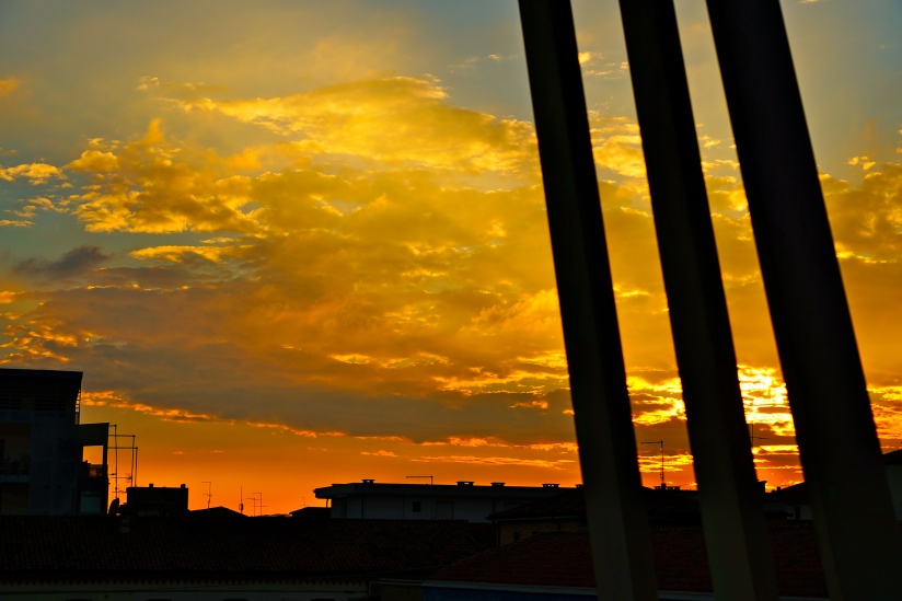 Glorious golden sunset from a lonely terrace in Vicenza. . .
